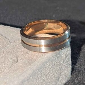 Two Tone Rose Gold & Satin Silver Finish Men's Wedding Band Size 12.5